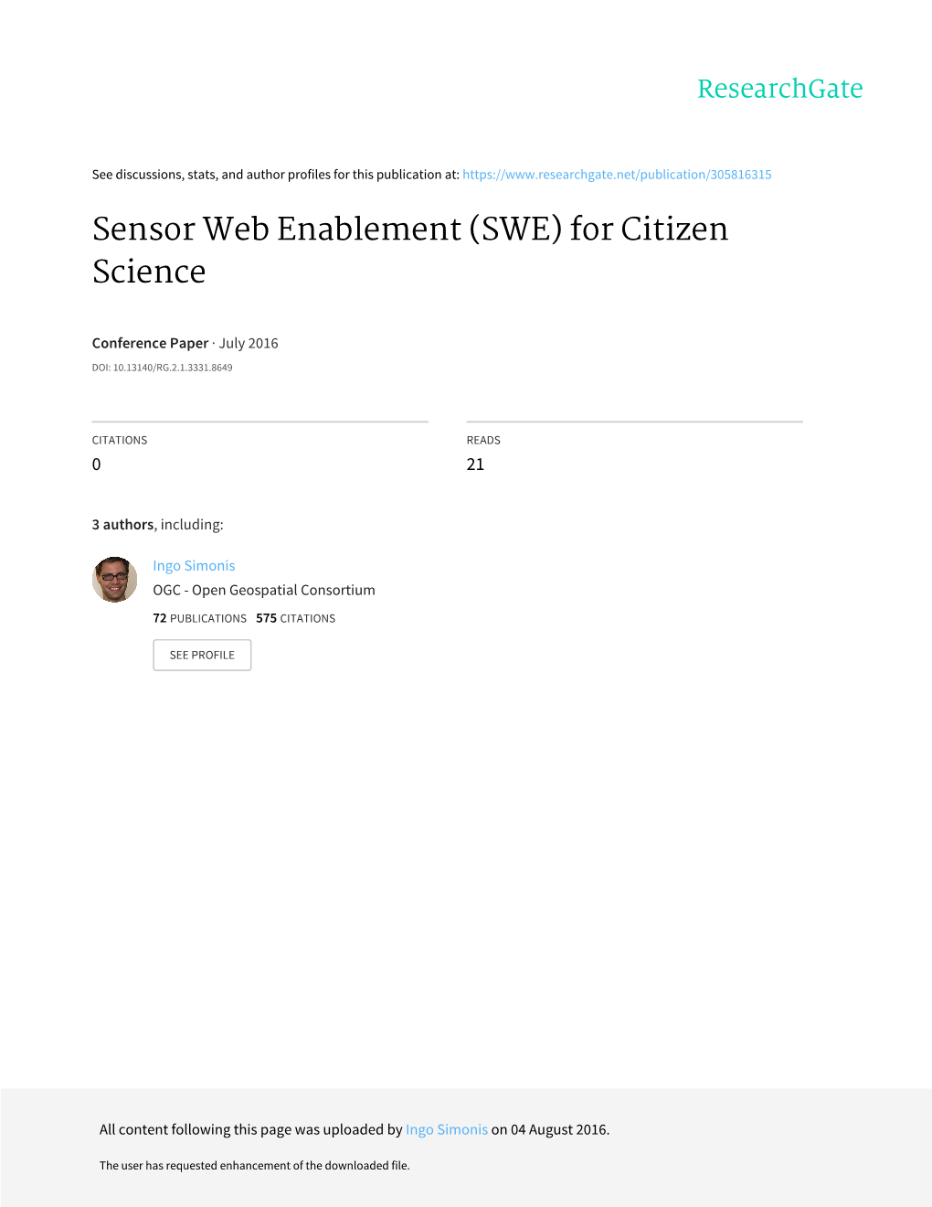 Sensor Web Enablement (SWE) for Citizen Science