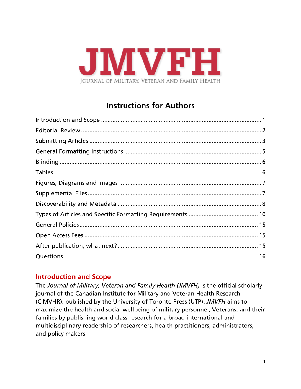 Instructions for Authors | Journal of Military, Veteran and Family Health