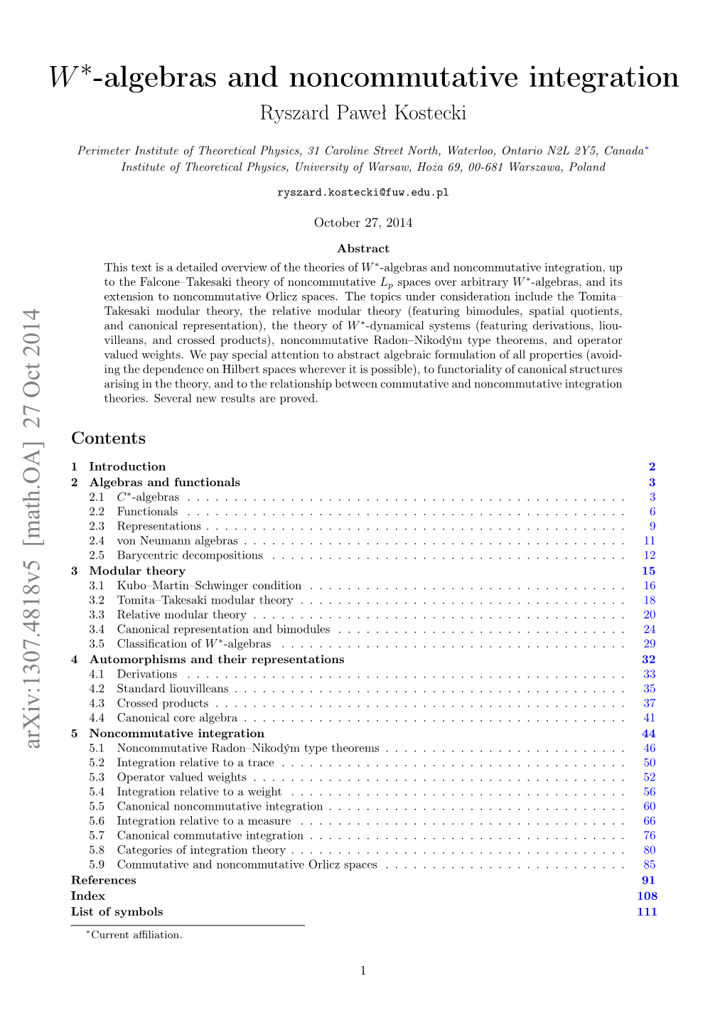 Algebras and Noncommutative Integration Ryszard Paweł Kostecki