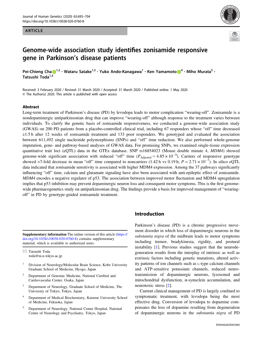 Genome-Wide Association Study Identifies Zonisamide Responsive