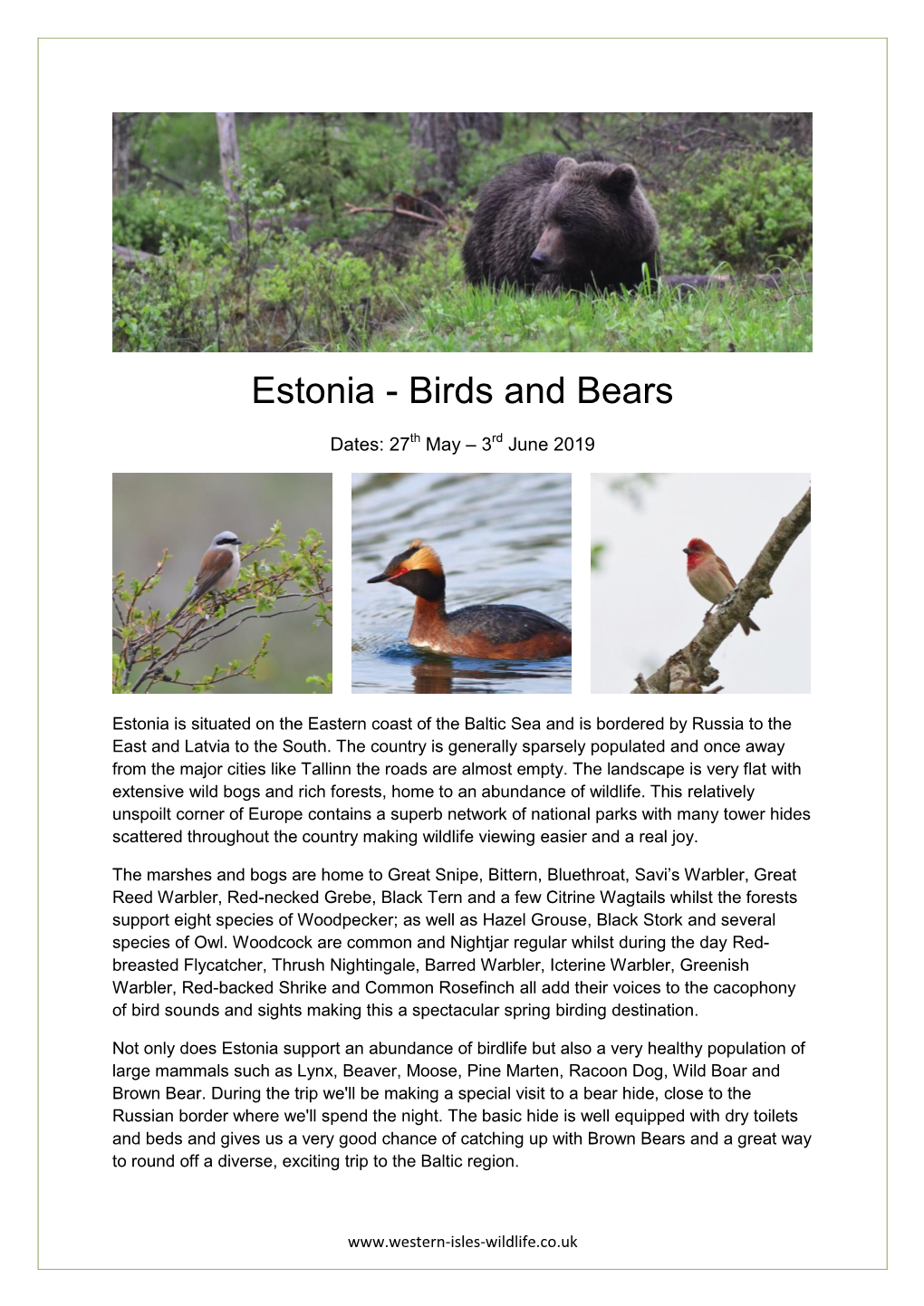 Estonia - Birds and Bears