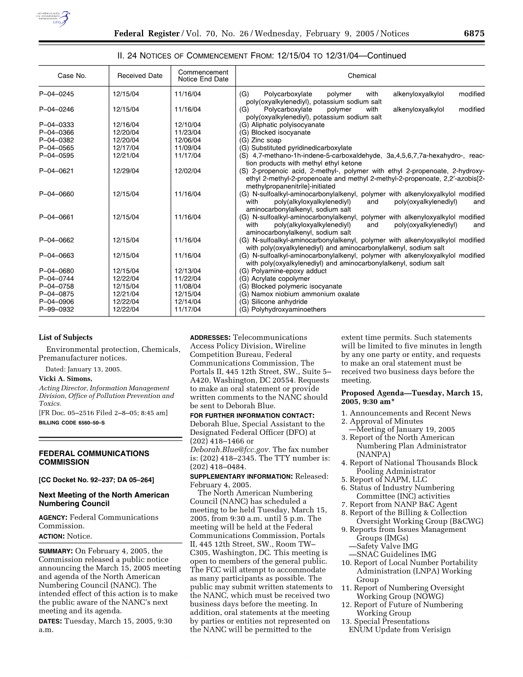 Federal Register/Vol. 70, No. 26/Wednesday, February 9, 2005