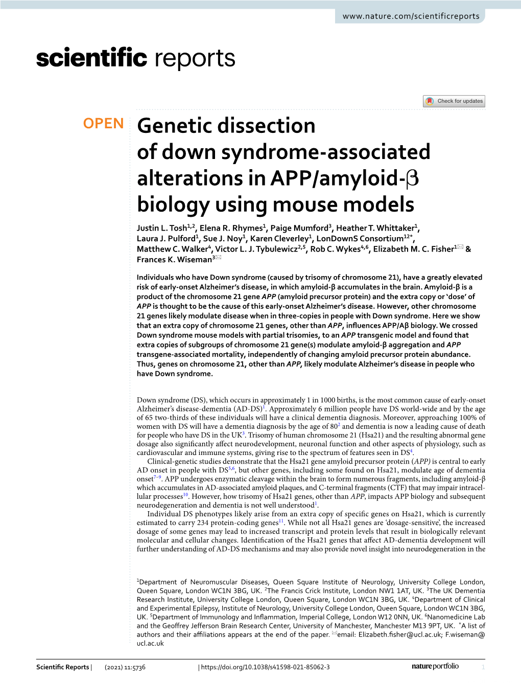 Genetic Dissection of Down Syndrome-Associated Alterations In