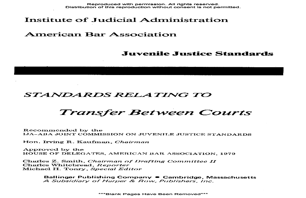 Juvenile Justice Standards: Standards Relating to Transfer Between Courts
