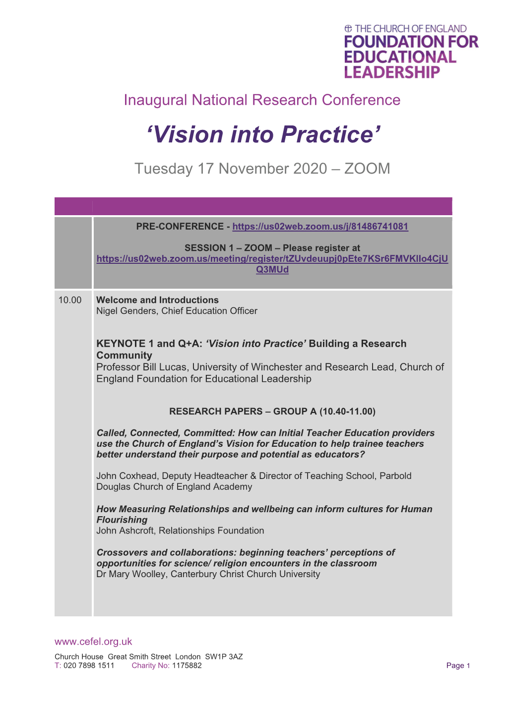 'Vision Into Practice'