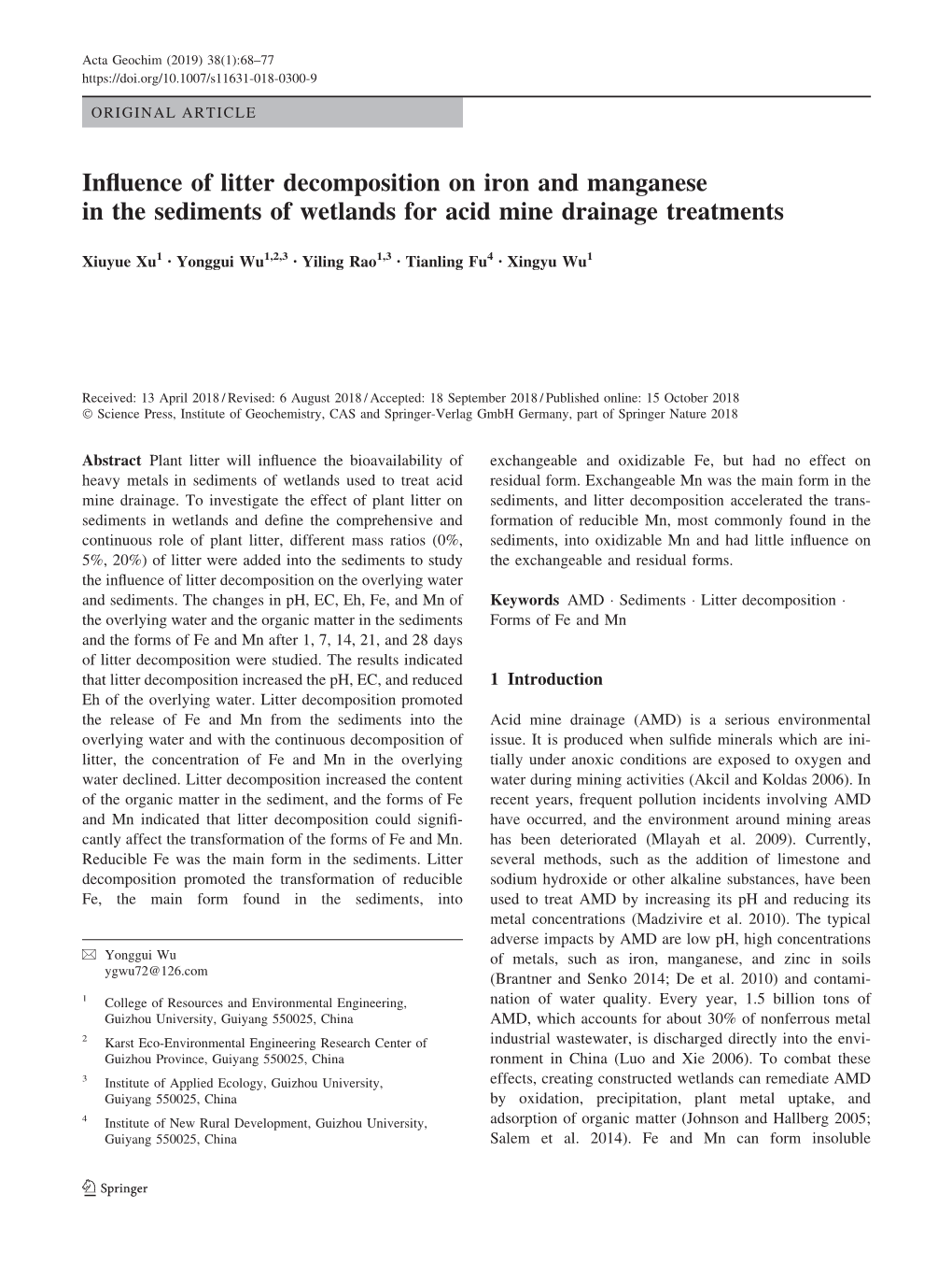 Influence of Litter Decomposition on Iron and Manganese in The