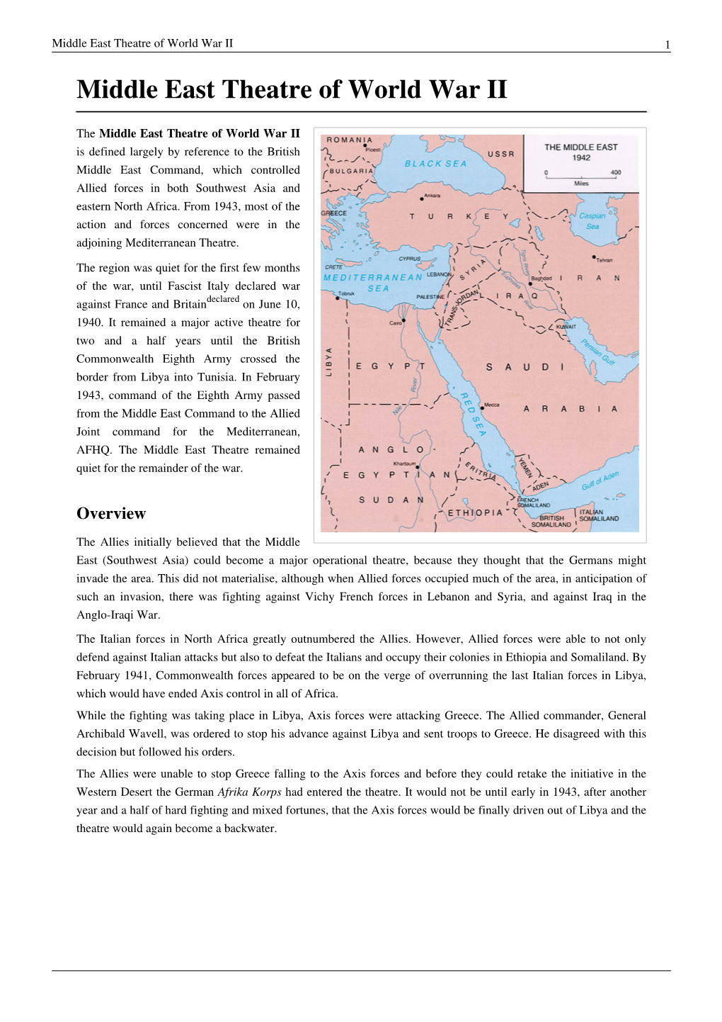 Middle East Theatre of World War II 1 Middle East Theatre of World War II