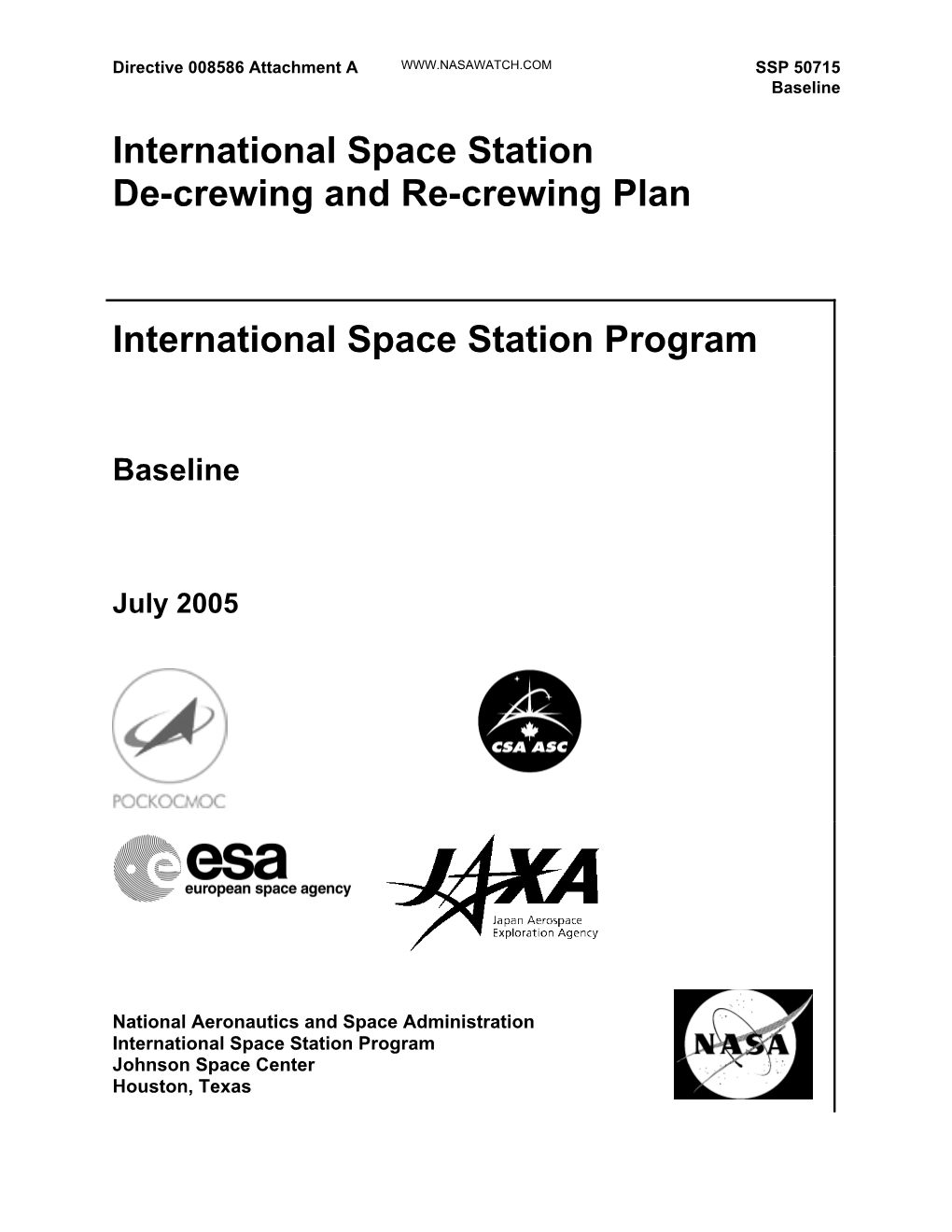 International Space Station De-Crewing and Re-Crewing Plan
