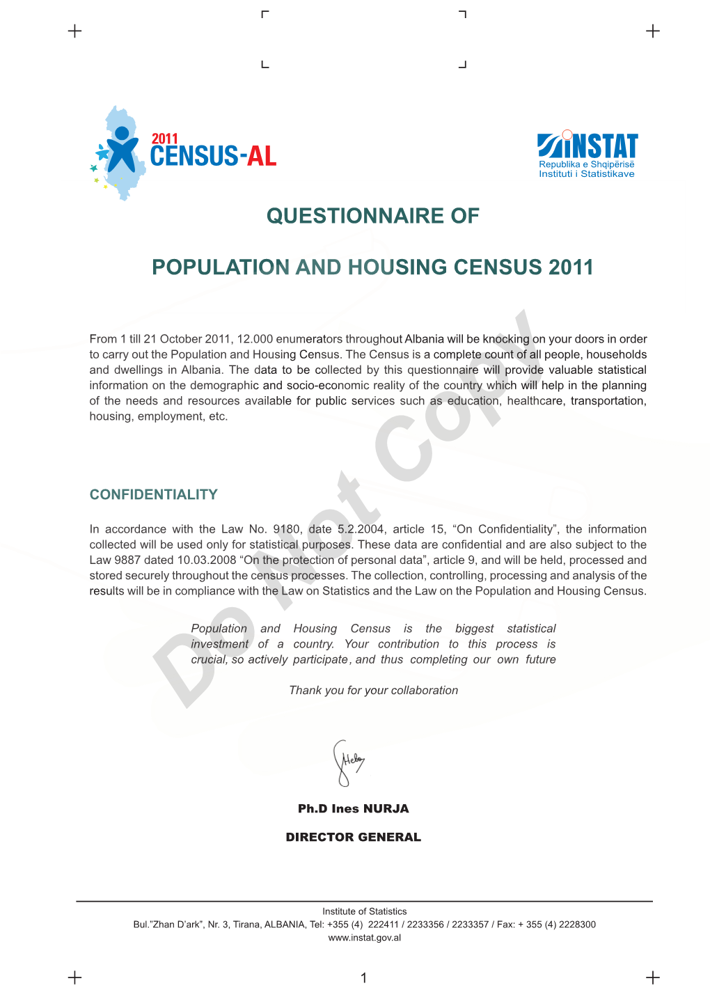 Questionnaire of Population and Housing Census 2011