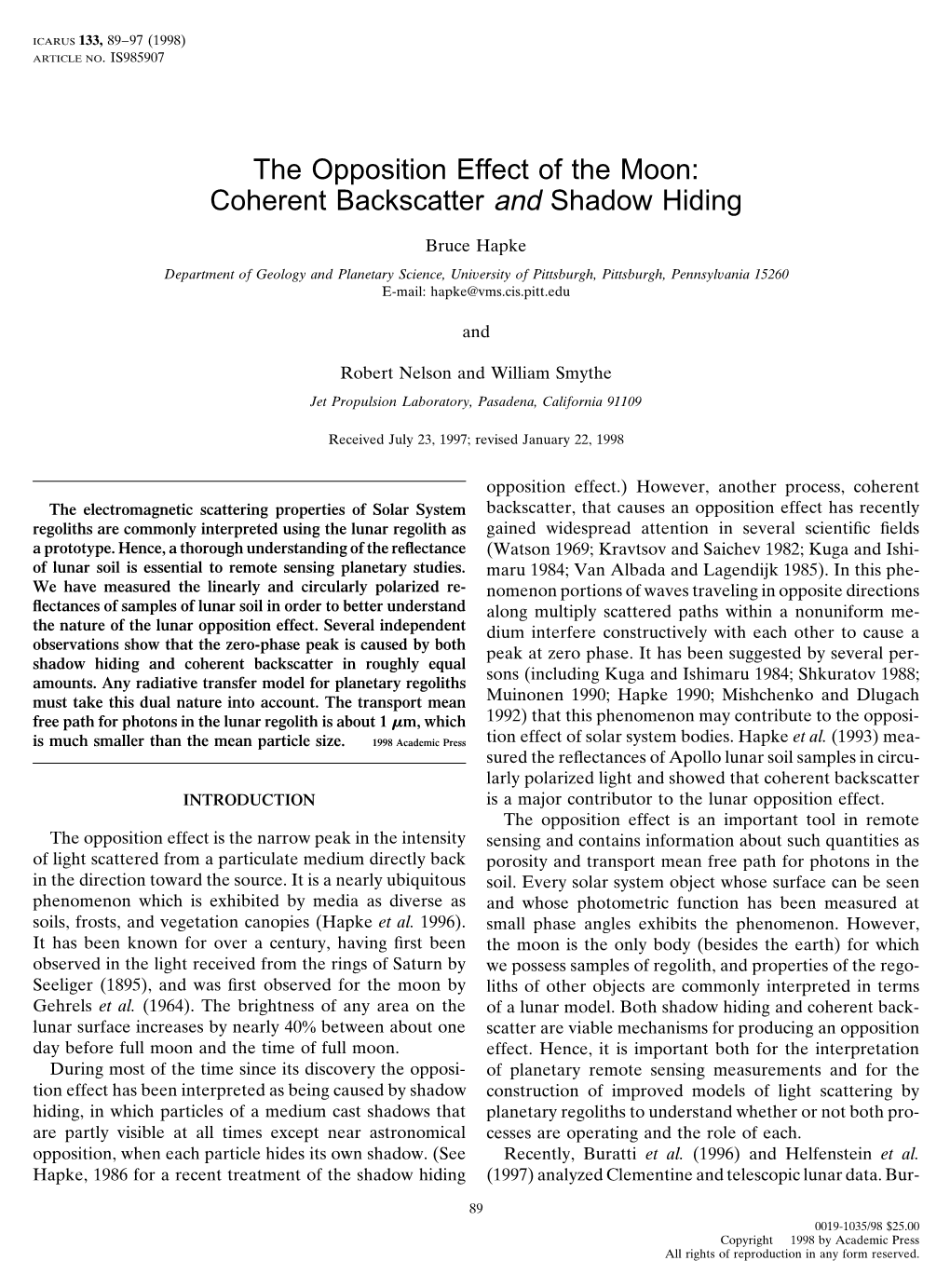 The Opposition Effect of the Moon: Coherent Backscatter and Shadow Hiding