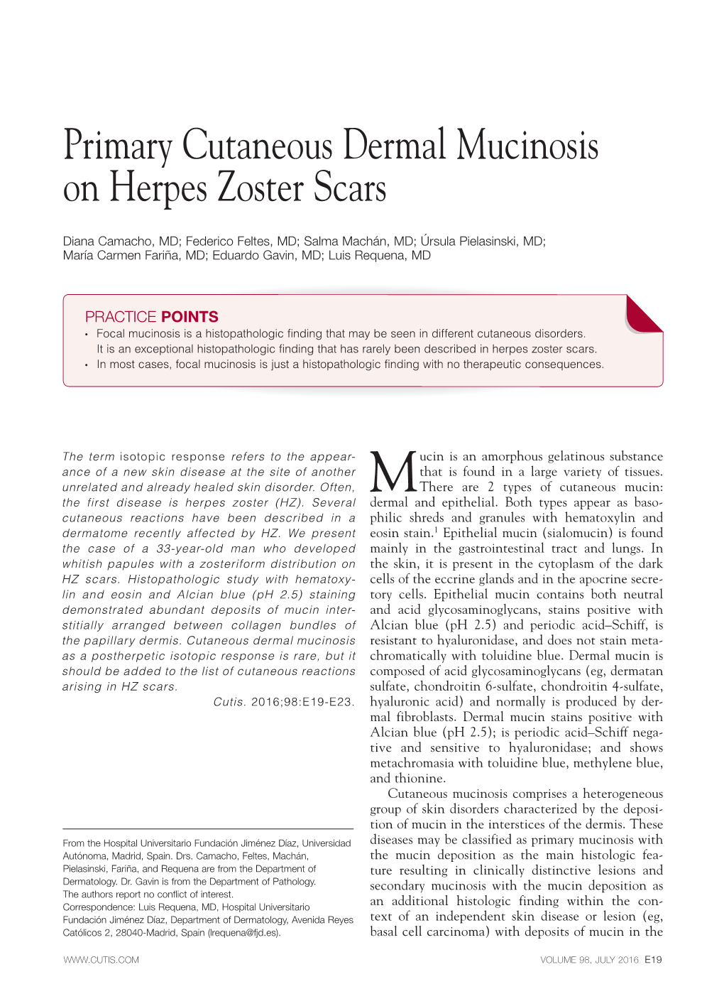 Primary Cutaneous Dermal Mucinosis on Herpes Zoster Scars