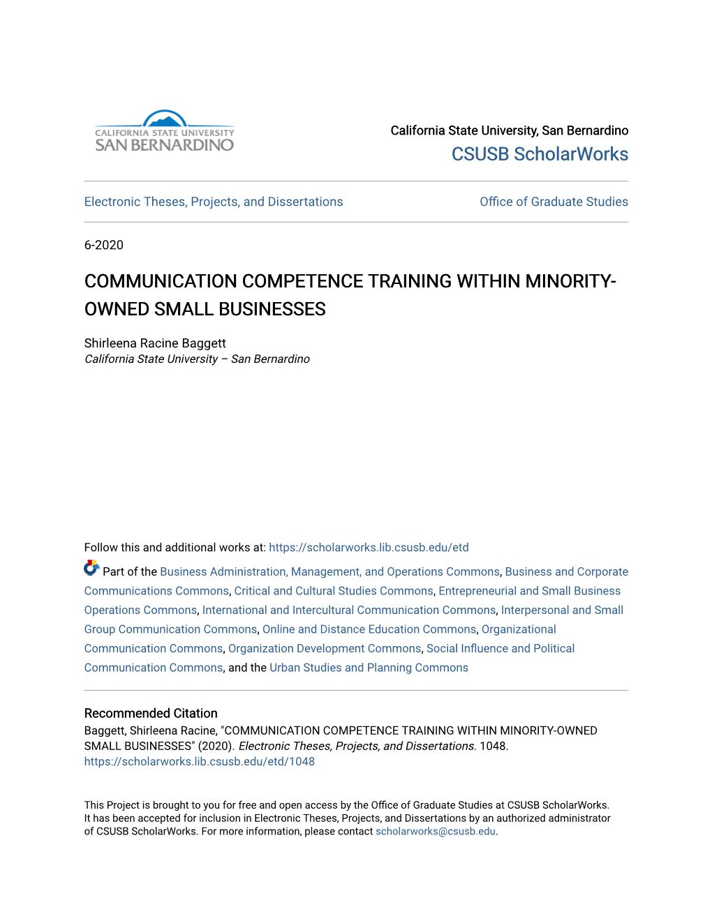 Communication Competence Training Within Minority-Owned Small Businesses" (2020)