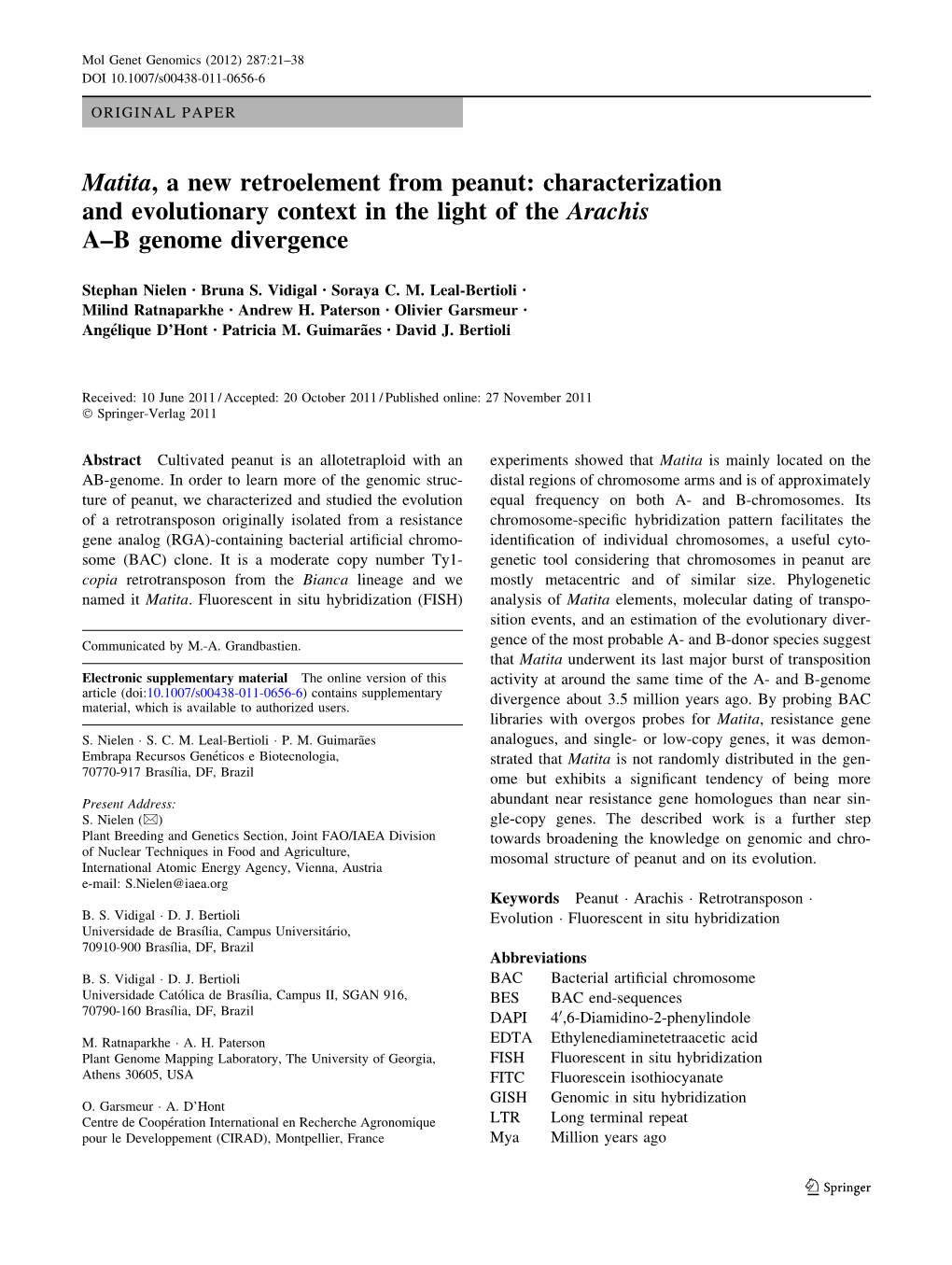 Matita, a New Retroelement from Peanut: Characterization and Evolutionary Context in the Light of the Arachis A–B Genome Divergence