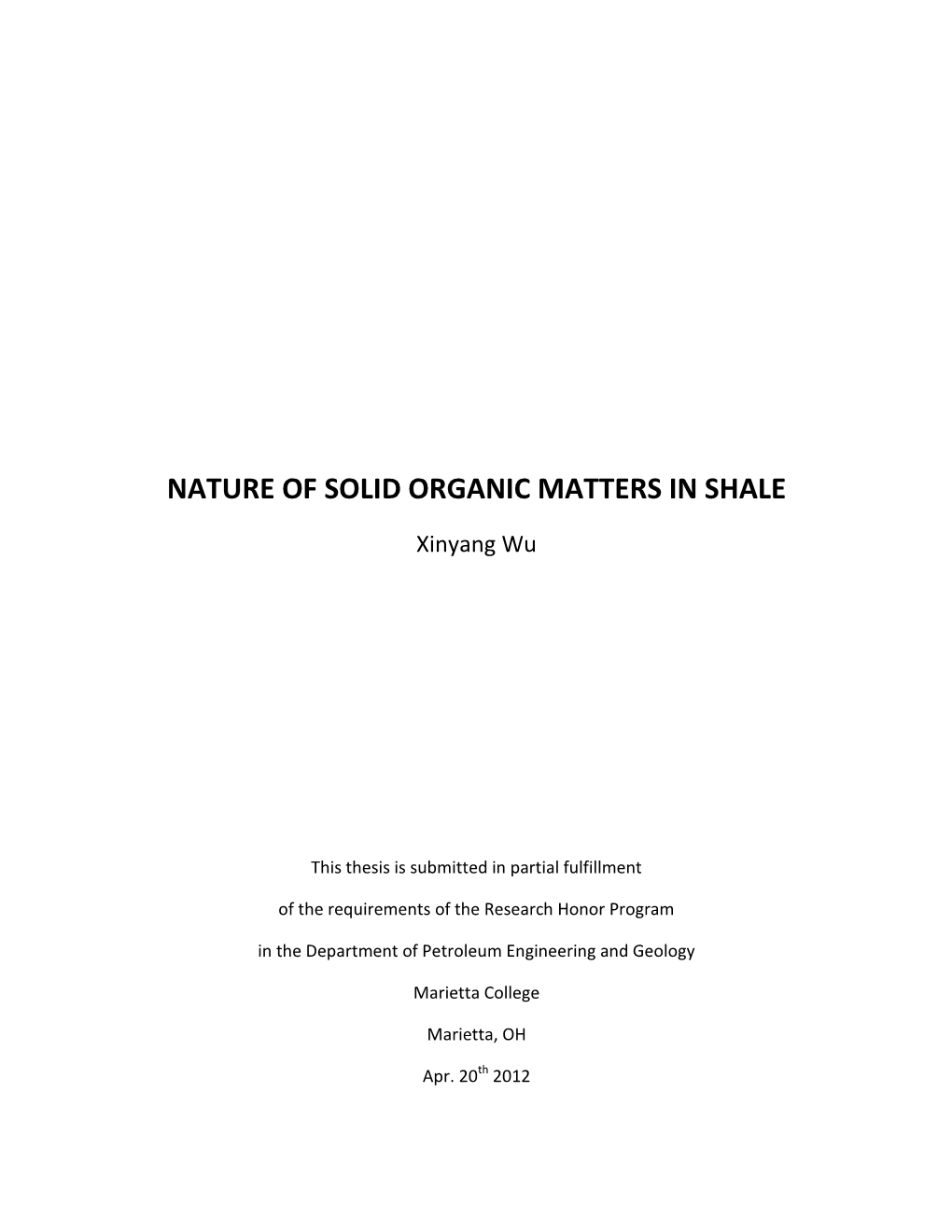 Nature of Solid Organic Matters in Shale