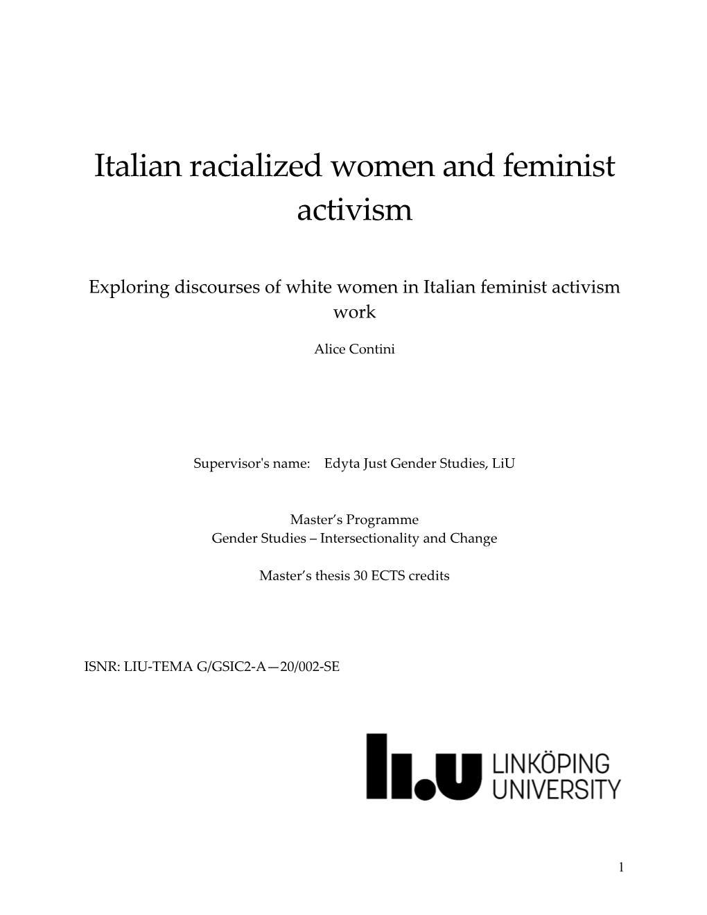 Italian Racialized Women and Feminist Activism