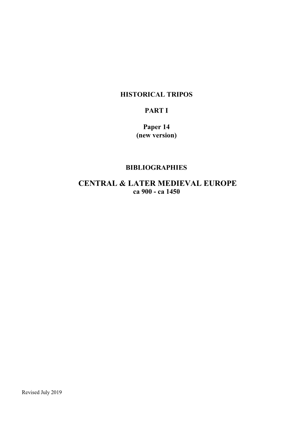 Central & Later Medieval Europe