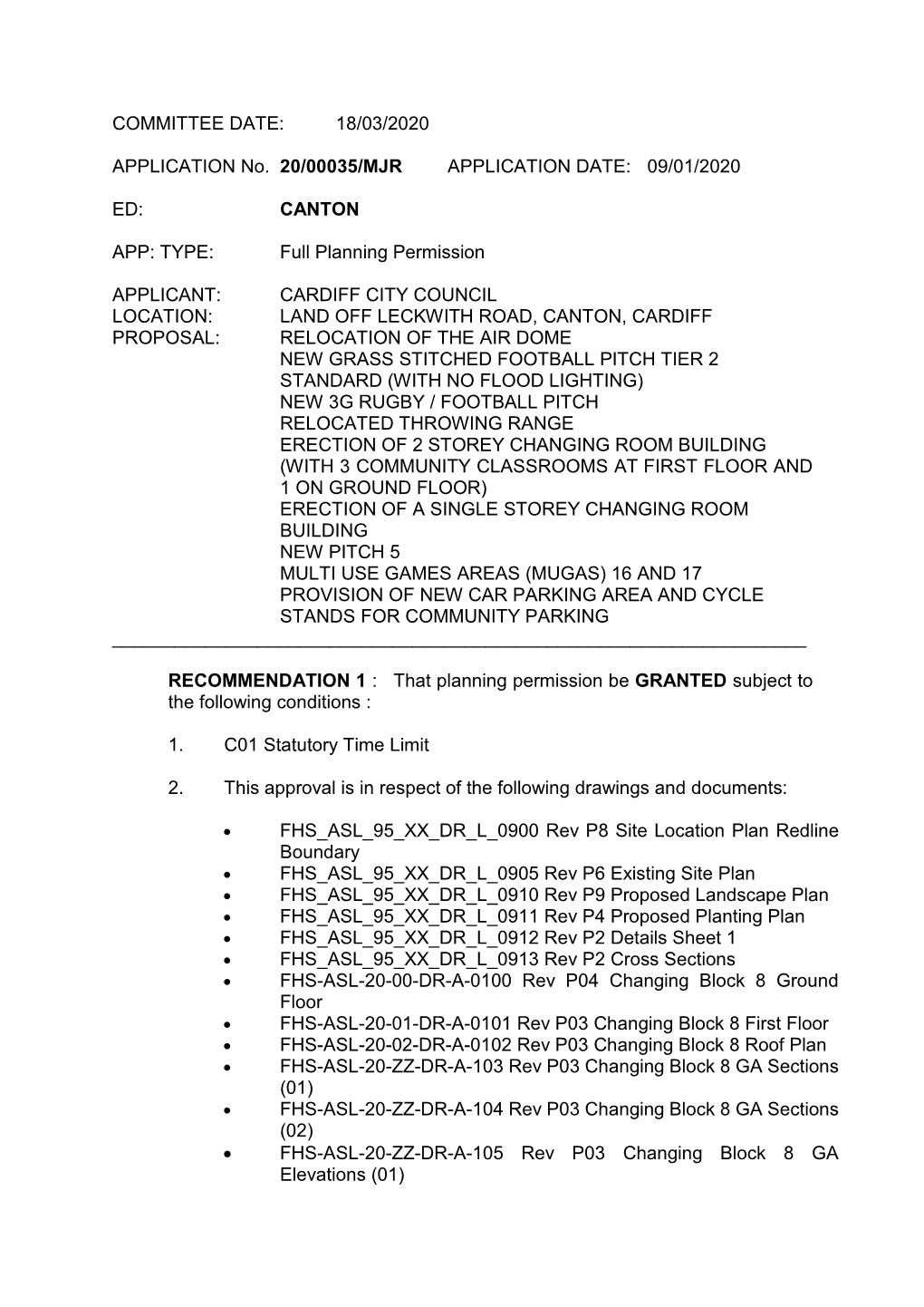 09/01/2020 ED: CANTON APP: TYPE: Full Planning Perm