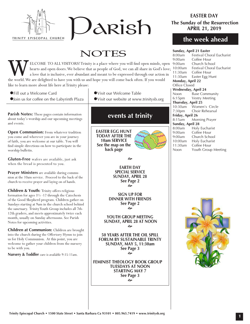 Parish APRIL 21, 2019 the Week Ahead