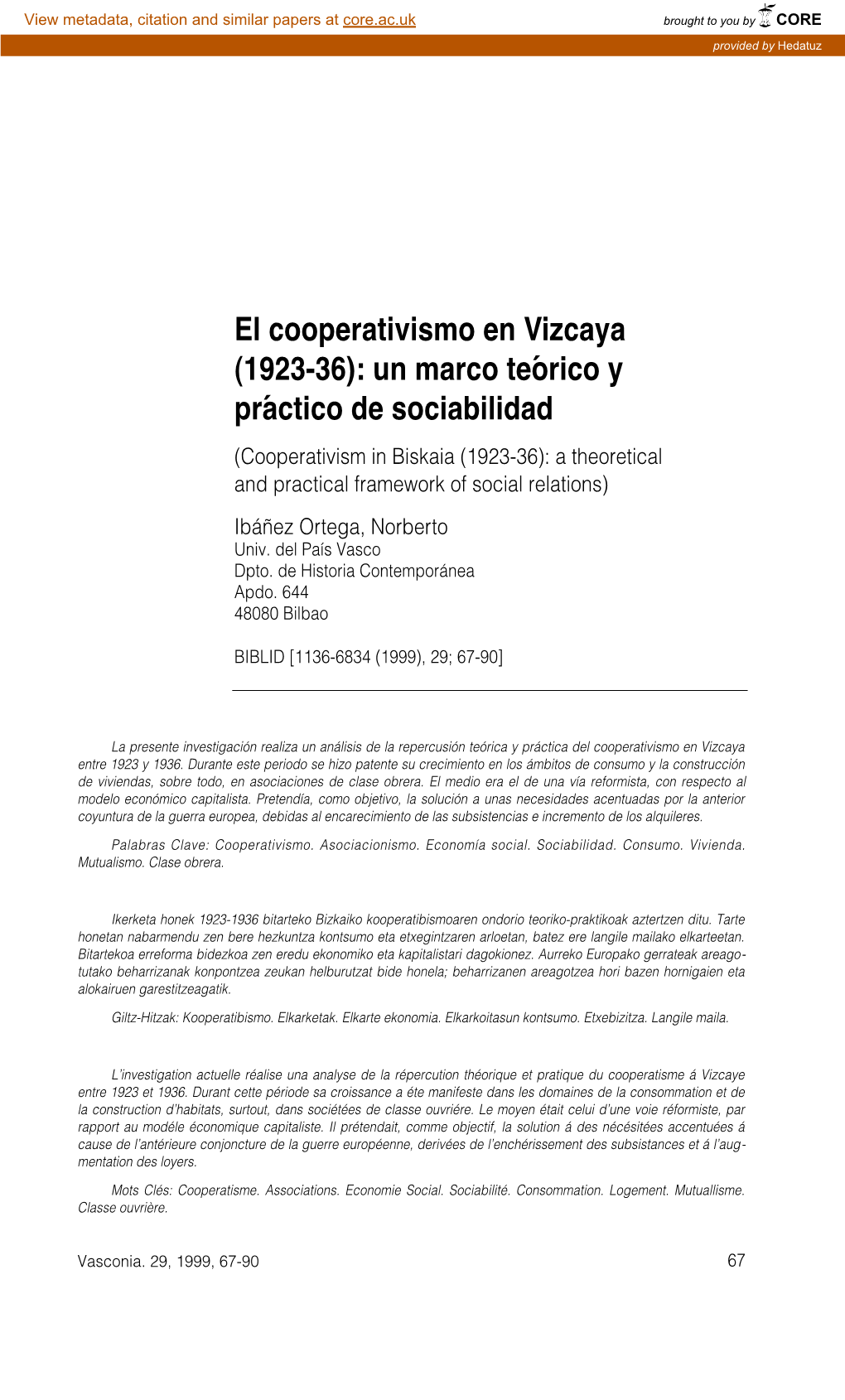 El Cooperativismo En Vizcaya Entre 1923 Y 1936