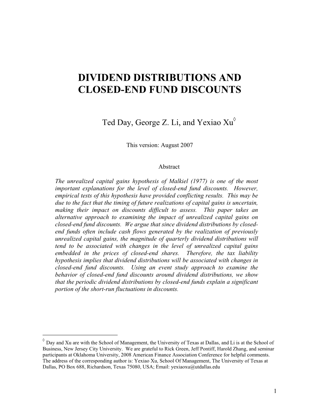 Dividend Distributions and Closed-End Fund Discounts