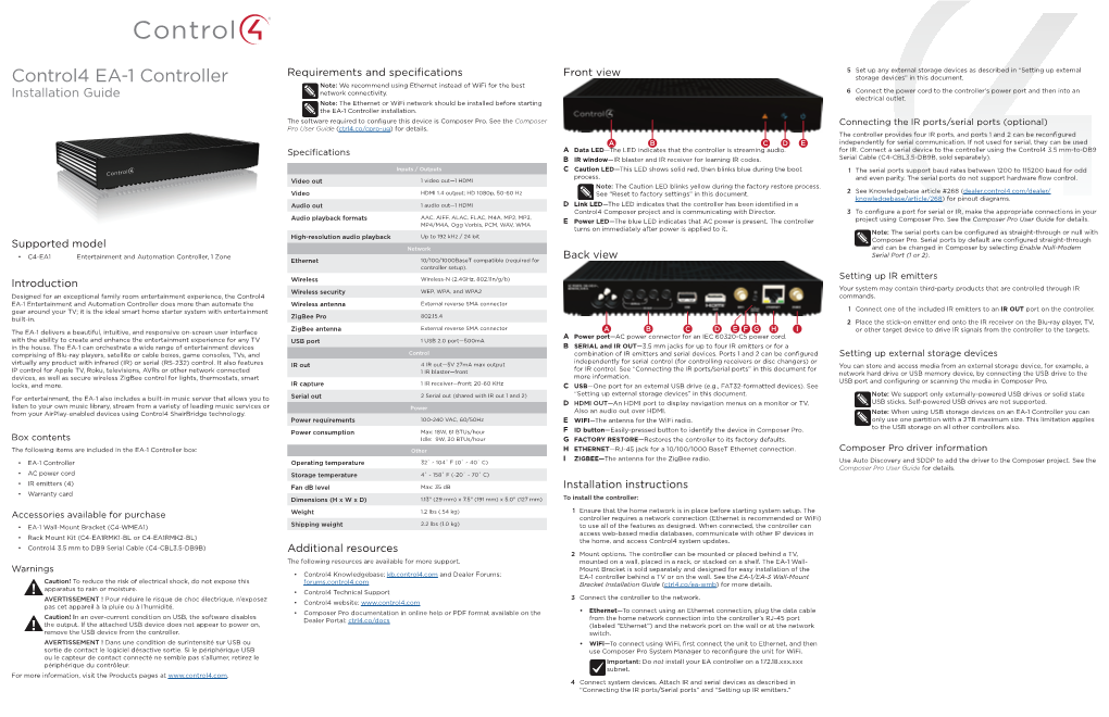 Control4 EA-1 Controller Installation Guide