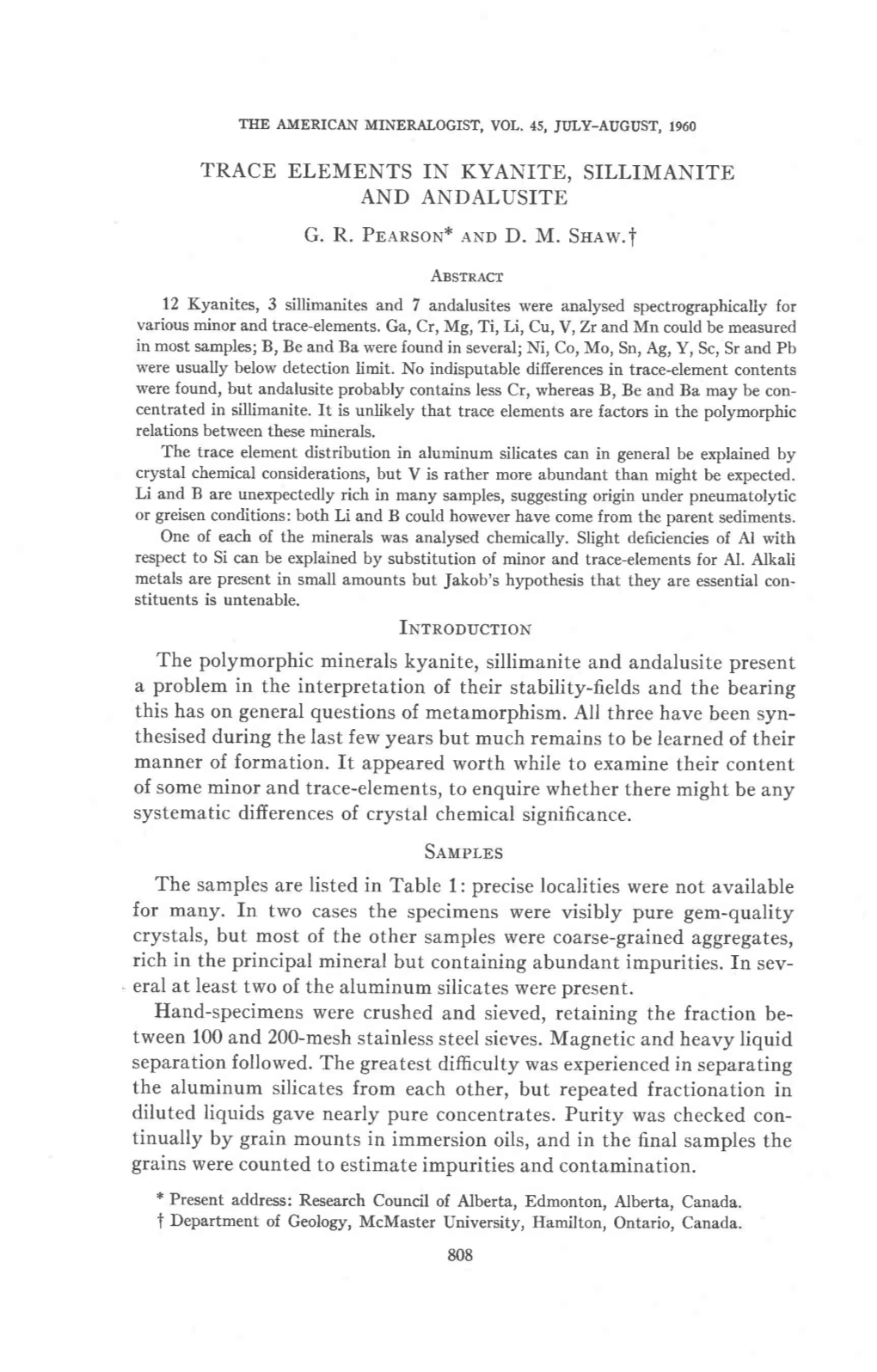 Trace Elements in Kyanite, Sillimanite and Andalusite