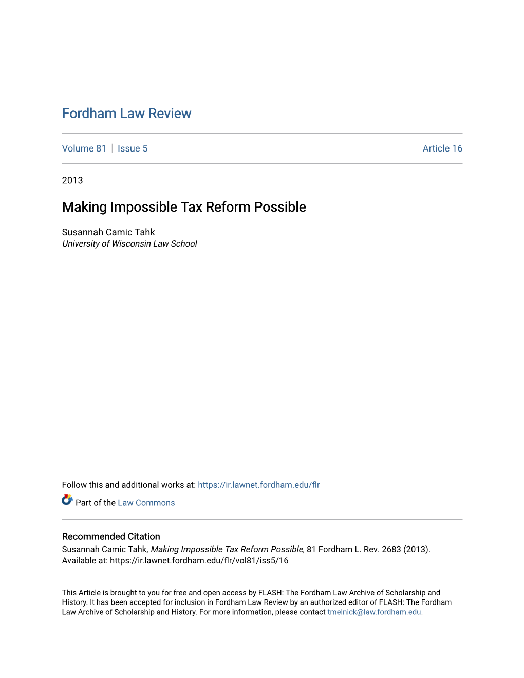 Making Impossible Tax Reform Possible