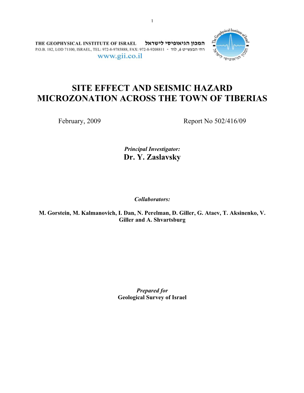 Site Effect and Seismic Hazard Microzonation Across the Town of Tiberias