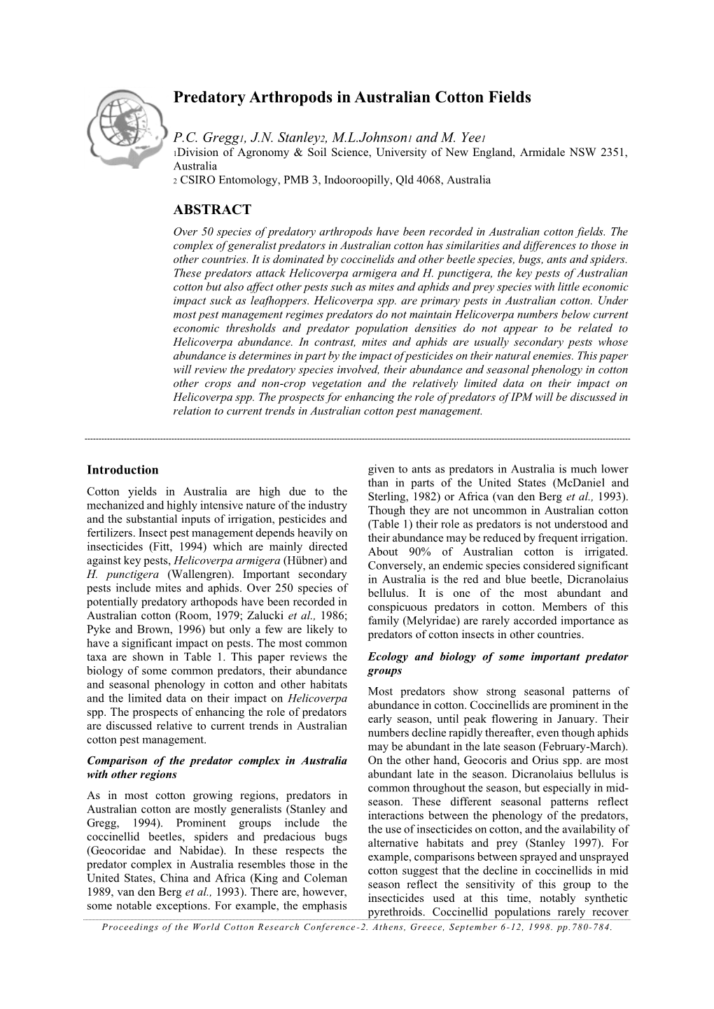 Predatory Arthropods in Australian Cotton Fields