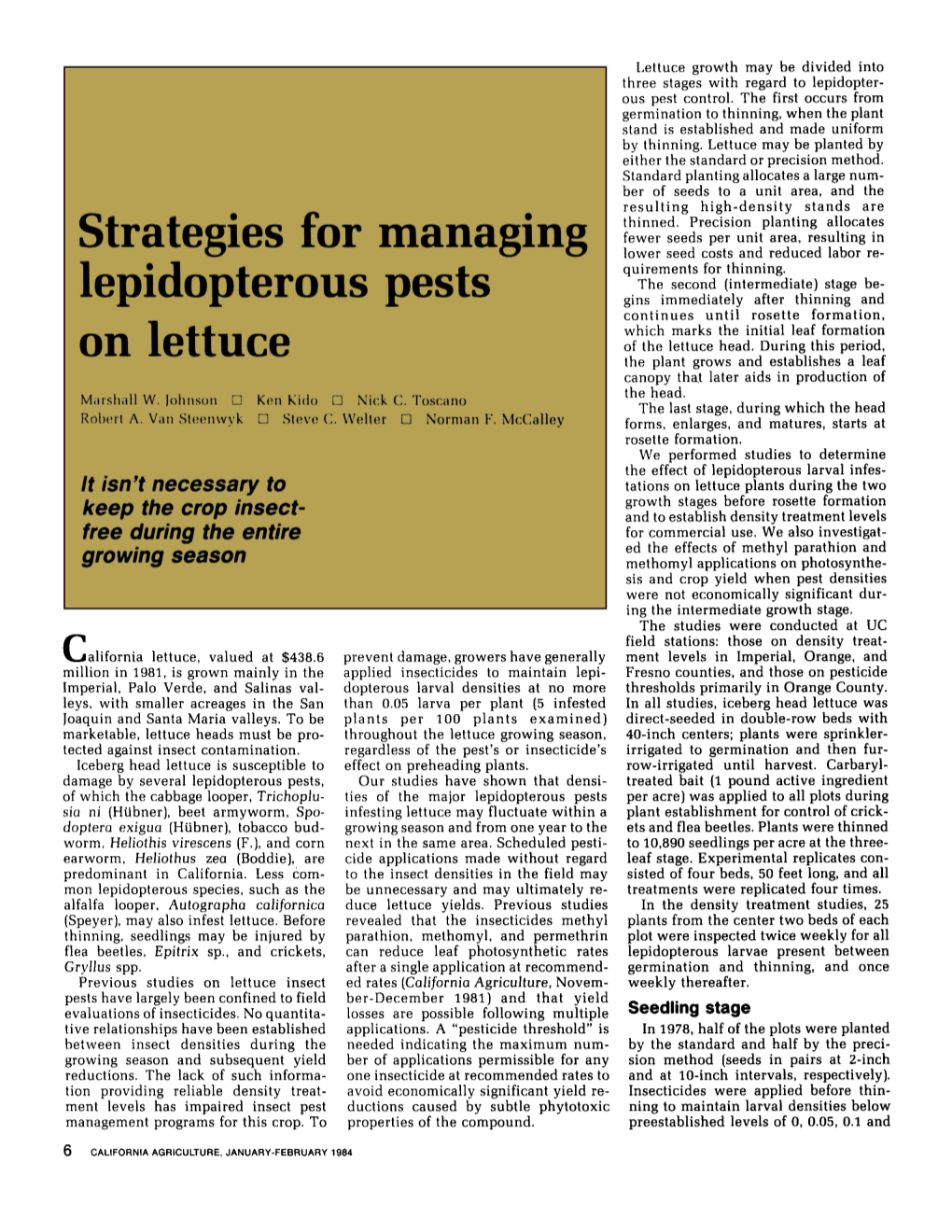 Strategies for Managing Lepidopterous Pests on Lettuce