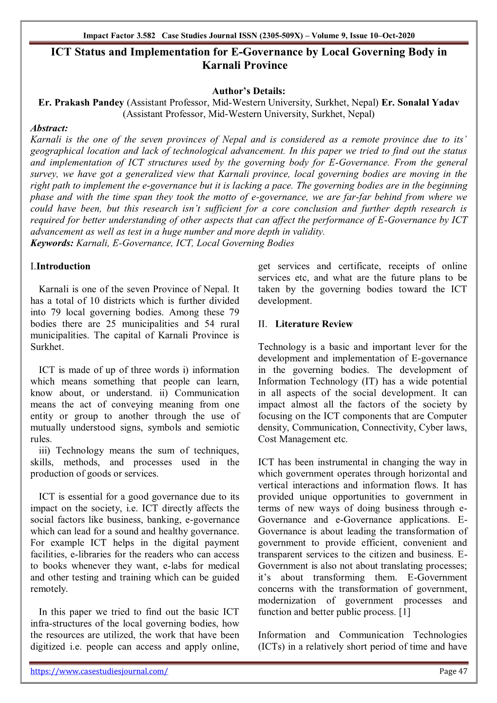 Impact Factor 3.582 Case Studies Journal ISSN (2305-509X