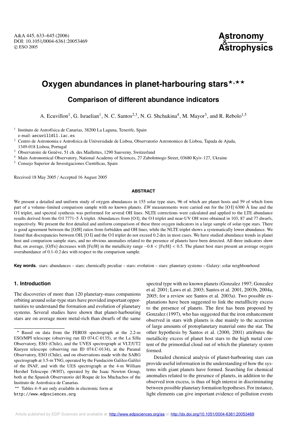 Oxygen Abundances in Planet-Harbouring Stars�,