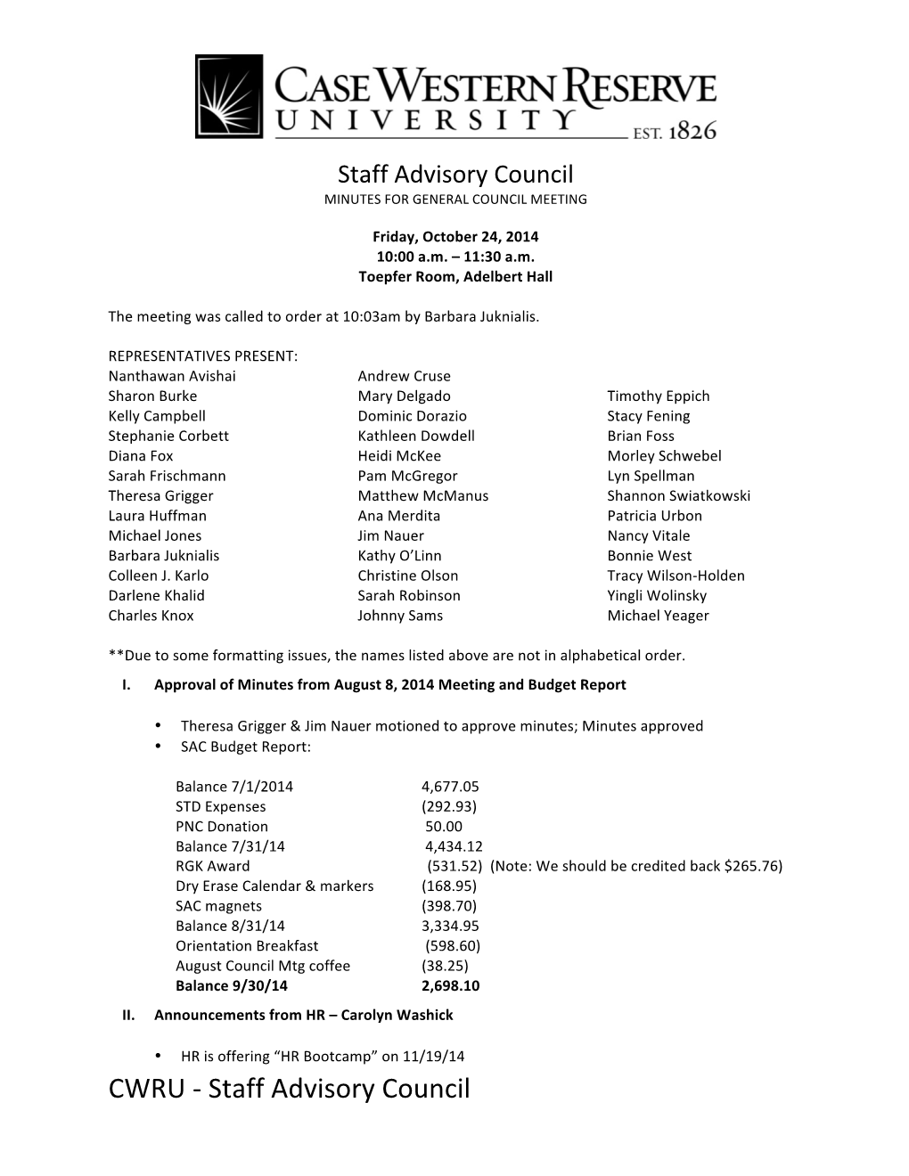 CWRU -‐ Staff Advisory Council