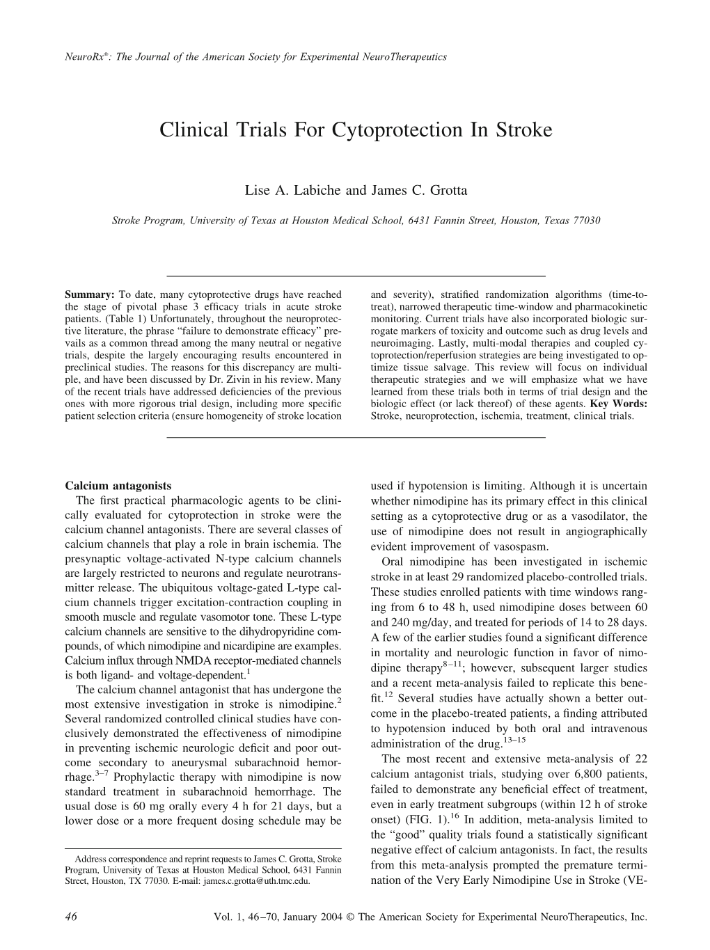 Clinical Trials for Cytoprotection in Stroke