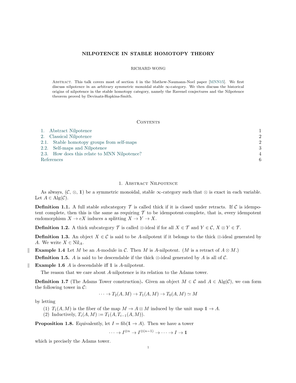 Nilpotence in Stable Homotopy Theory
