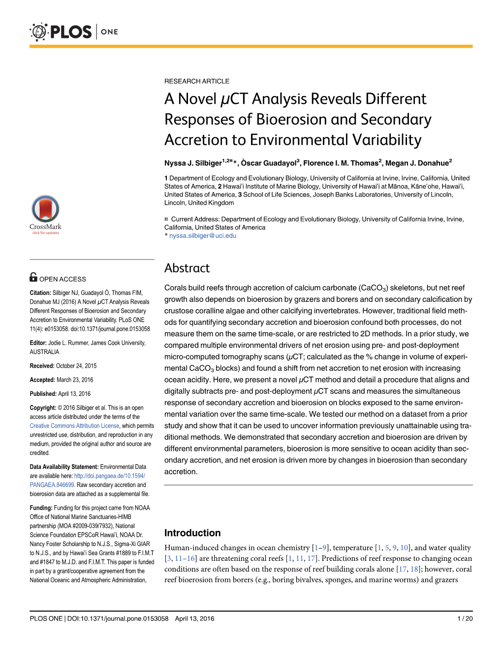 A Novel Μct Analysis Reveals Different Responses of Bioerosion and Secondary Accretion to Environmental Variability