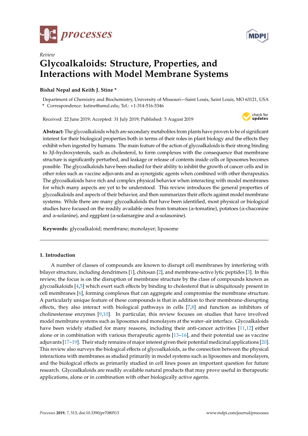 Glycoalkaloids: Structure, Properties, and Interactions with Model Membrane Systems