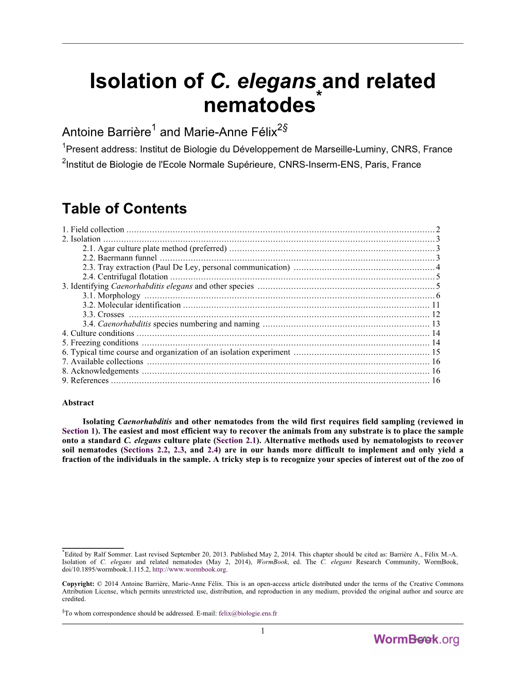 Isolation of C. Elegans and Related Nematodes