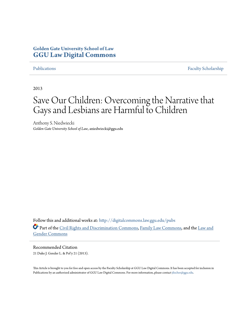 Overcoming the Narrative That Gays and Lesbians Are Harmful to Children Anthony S