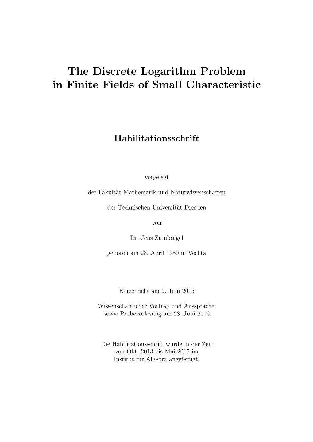 The Discrete Logarithm Problem in Finite Fields of Small Characteristic