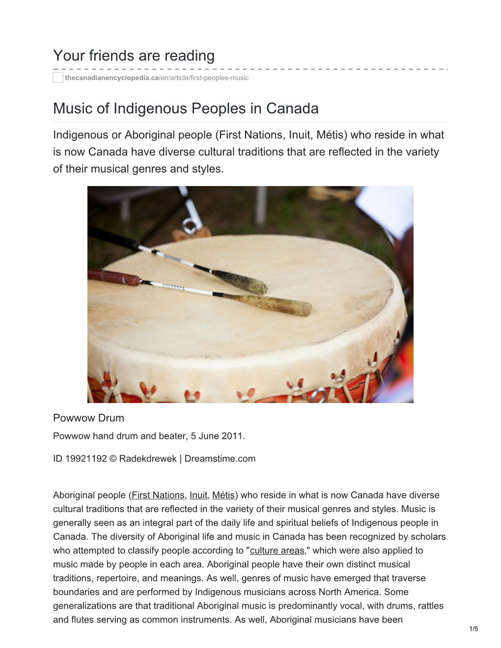 Music of Indigenous Peoples in Canada