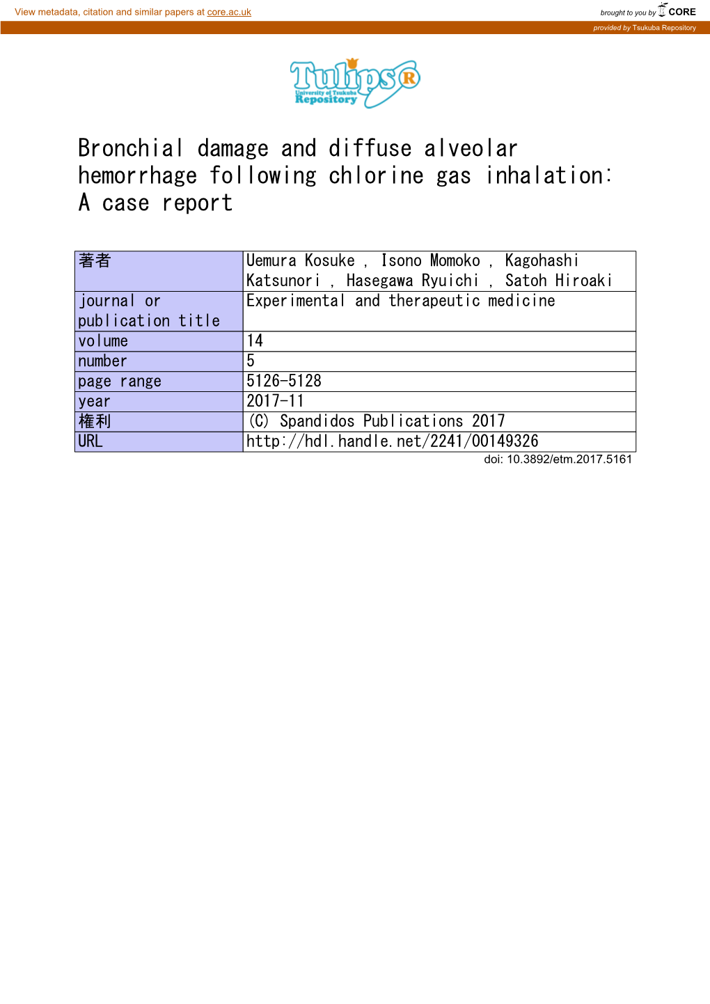 Bronchial Damage and Diffuse Alveolar Hemorrhage Following Chlorine Gas Inhalation: a Case Report