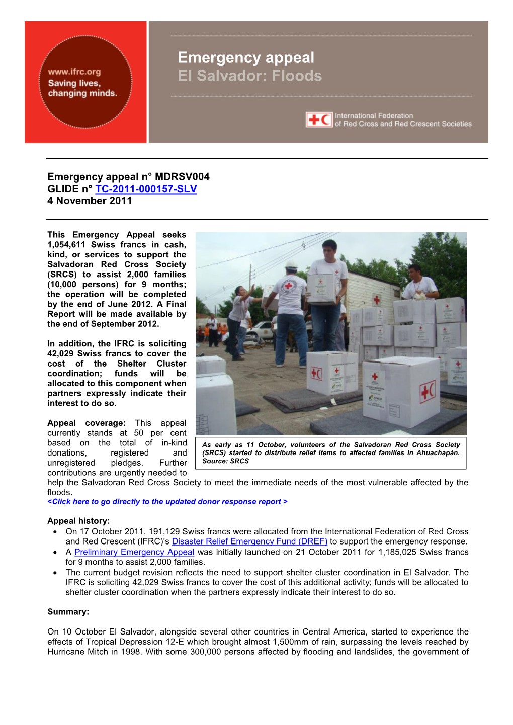 Emergency Appeal El Salvador: Floods