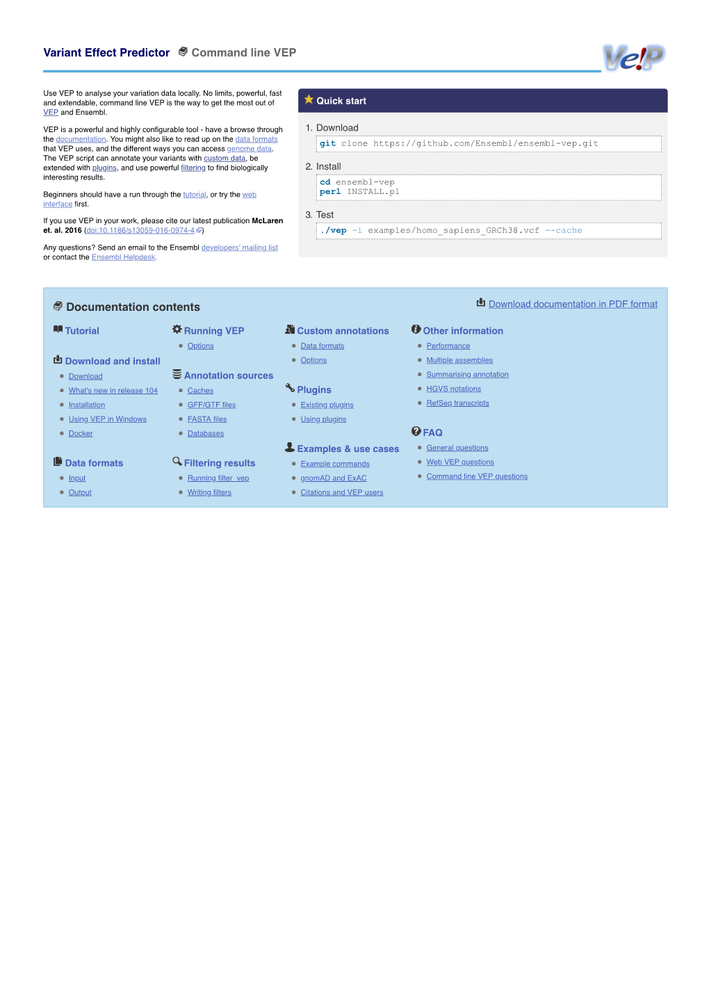 Variant Effect Predictor Command Line VEP Documentation Contents