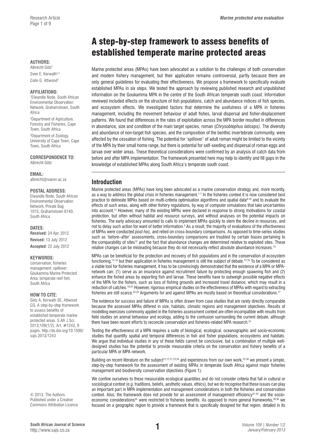 A Step-By-Step Framework to Assess Benefits of Established Temperate Marine Protected Areas