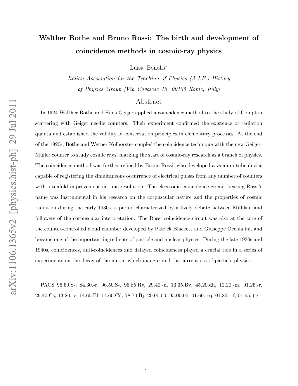 Walther Bothe and Bruno Rossi: the Birth and Development of Coincidence Methods in Cosmic-Ray Physics