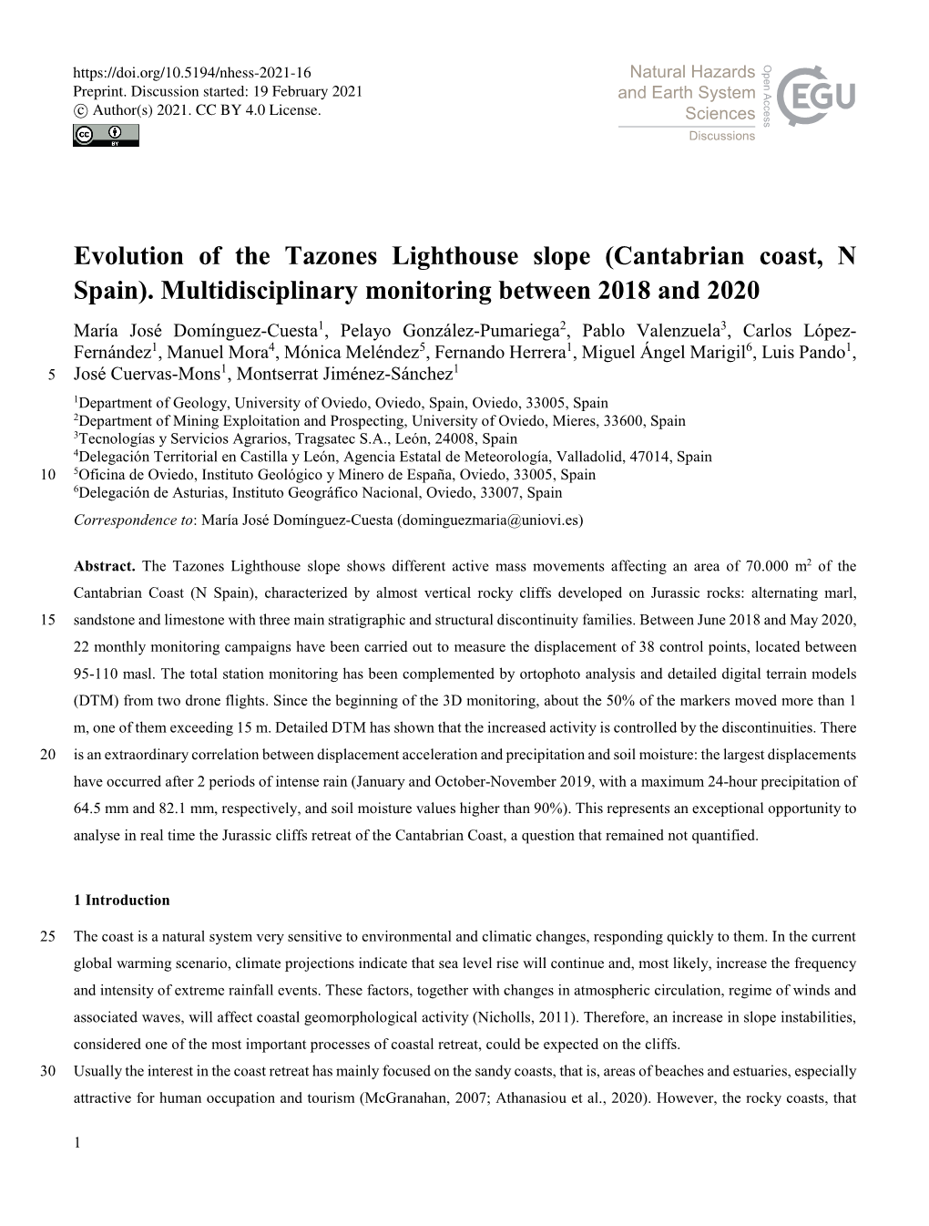 Evolution of the Tazones Lighthouse Slope (Cantabrian Coast, N Spain). Multidisciplinary Monitoring Between 2018 and 2020