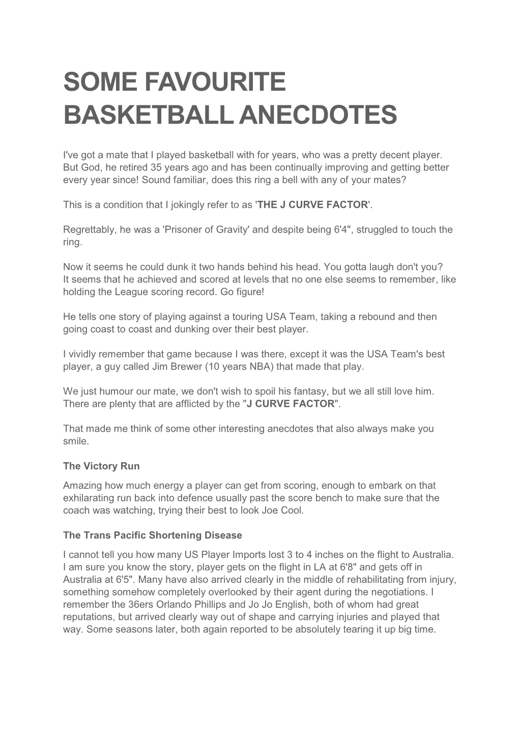 Some Favourite Basketball Anecdotes