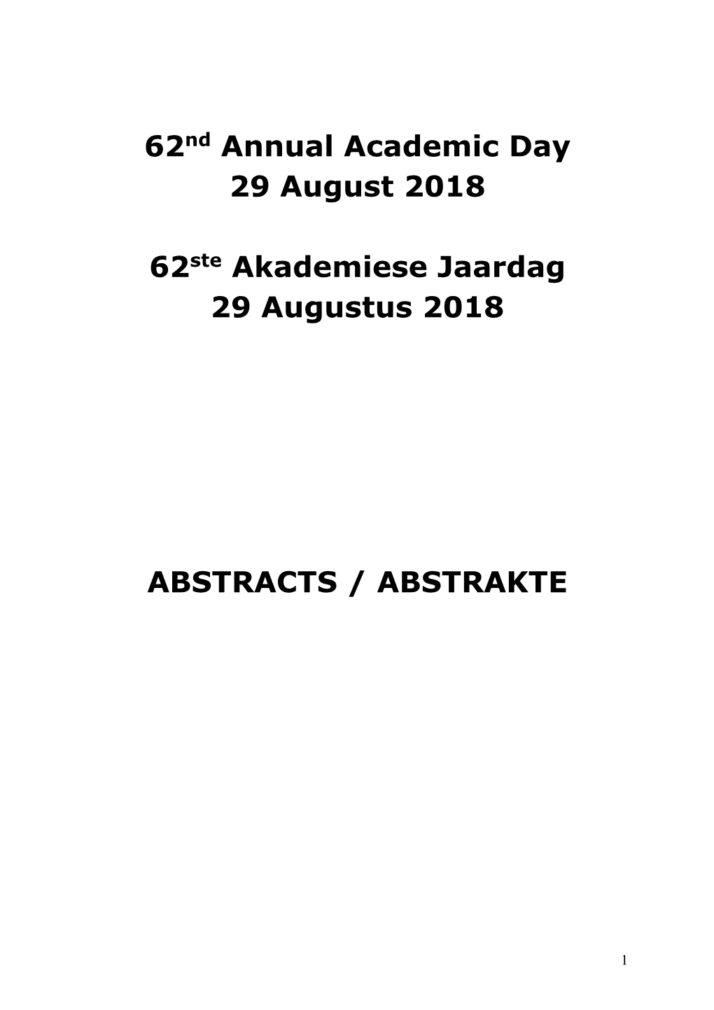 62Nd Annual Academic Day 29 August 2018 62Ste Akademiese