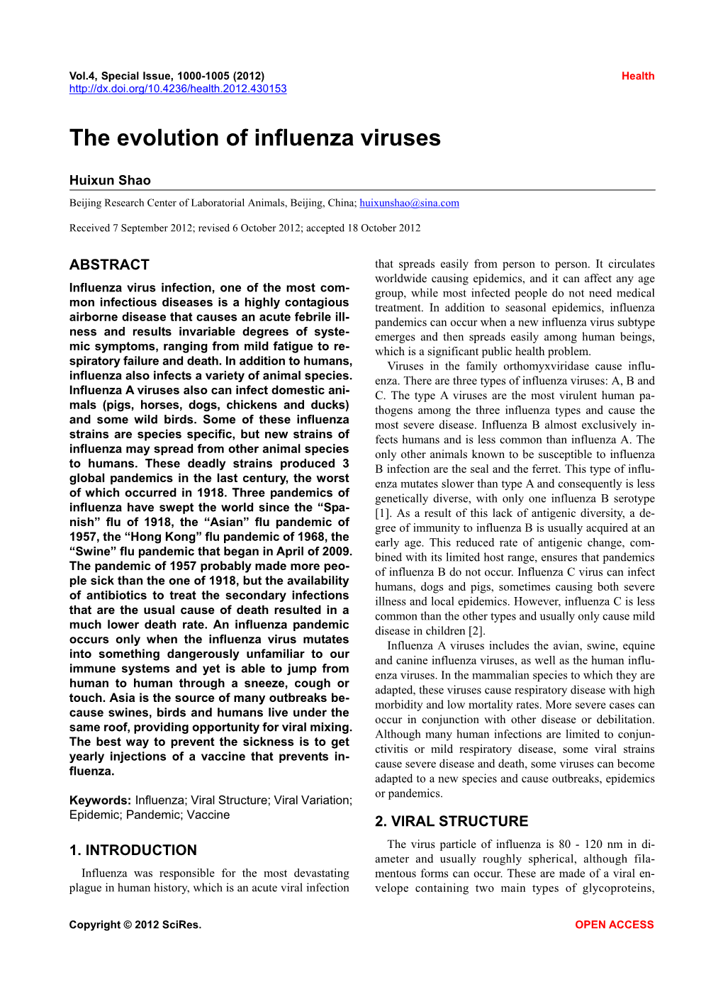 The Evolution of Influenza Viruses